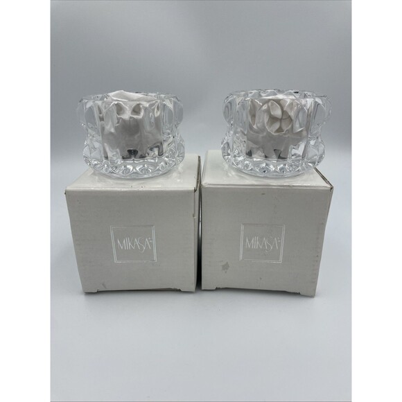 Mikasa Round Crystal Votive Candle Holder Impulse Set Of 2 New 2 Inches NIB - Picture 1 of 10